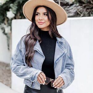 Light Wash Denim Moto Jean Jacket